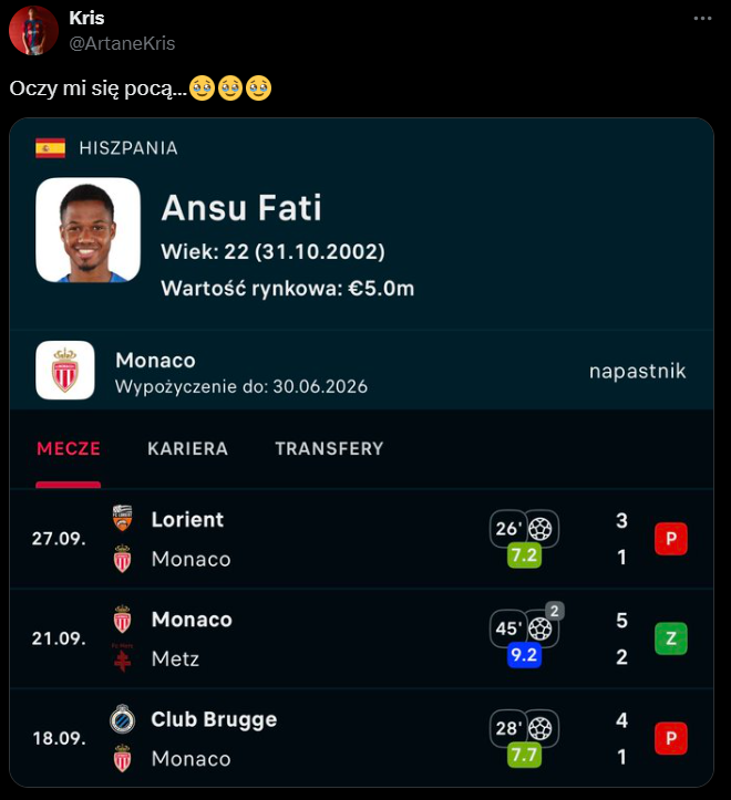 TRZY OSTATNIE MECZE w wykonaniu Ansu Fatiego!